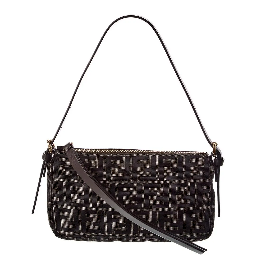 Zipper Top Small Ff Jacquard Leather Shoulder Bag Women`s Brown by Fendi