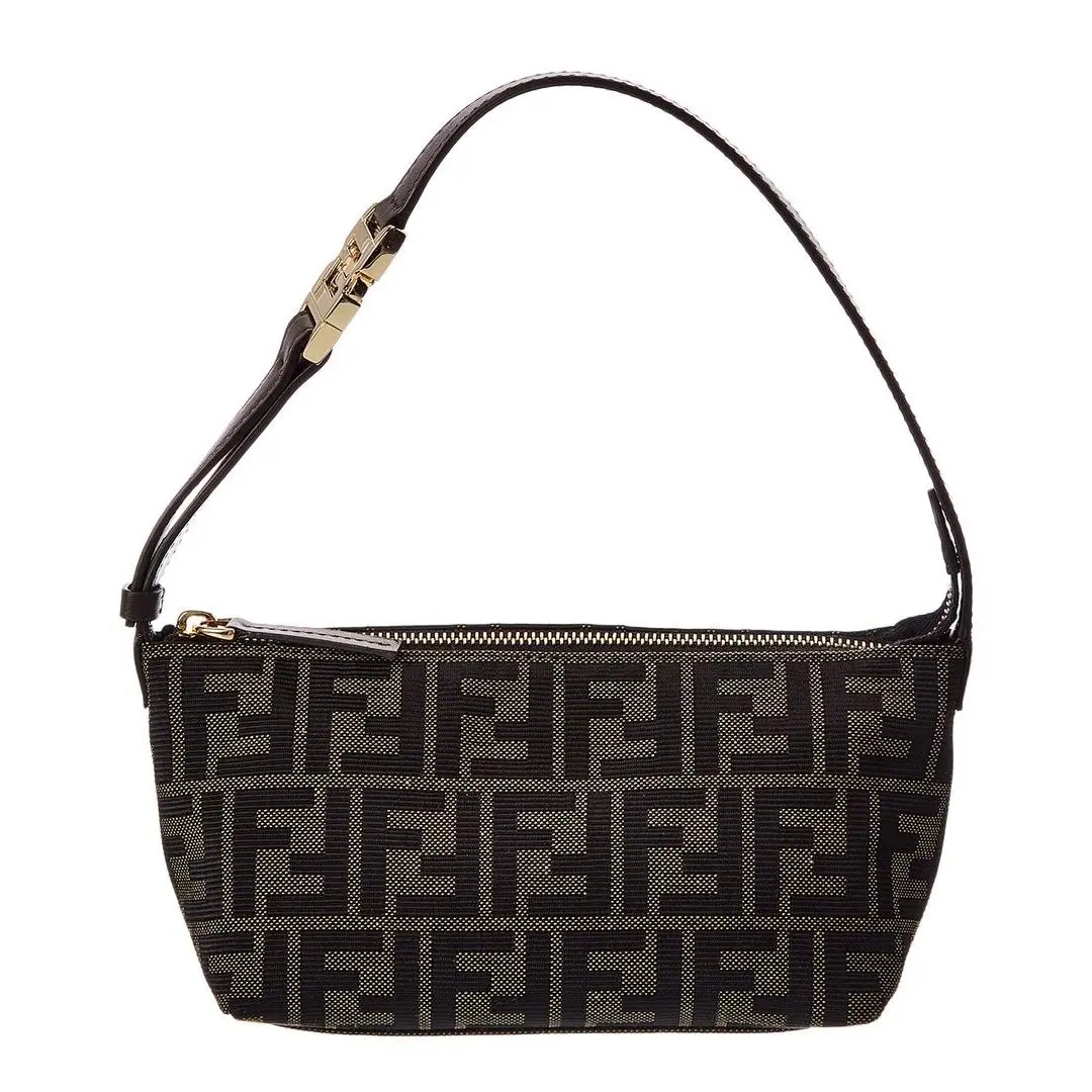 Ff Jacquard Leather Vanity Pouch Women`s Brown Os by Fendi
