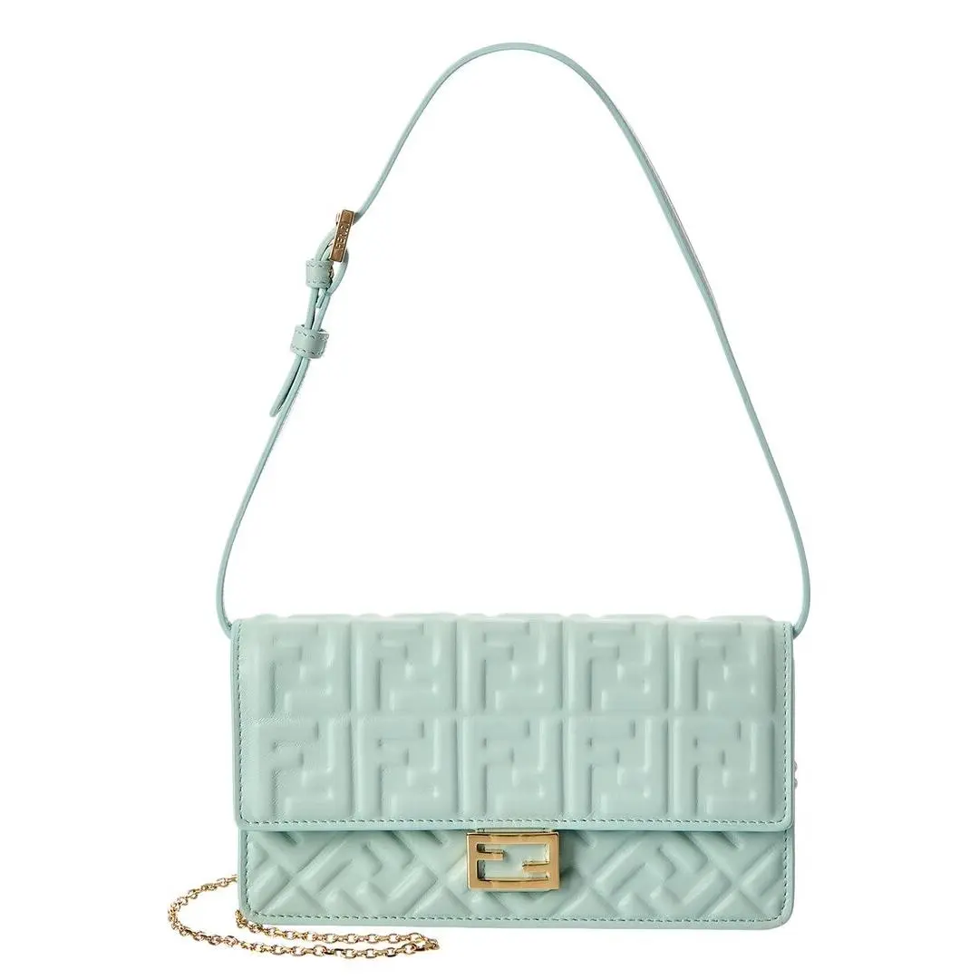 Baguette Ff Leather Wallet On Chain Women`s Green Os by Fendi