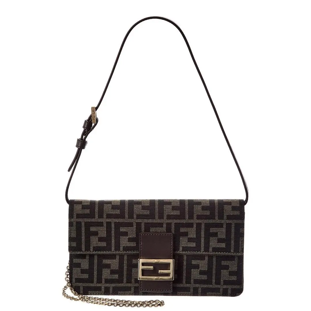 Tube Ff Jacquard Leather Wallet On Chain Women`s Brown by Fendi