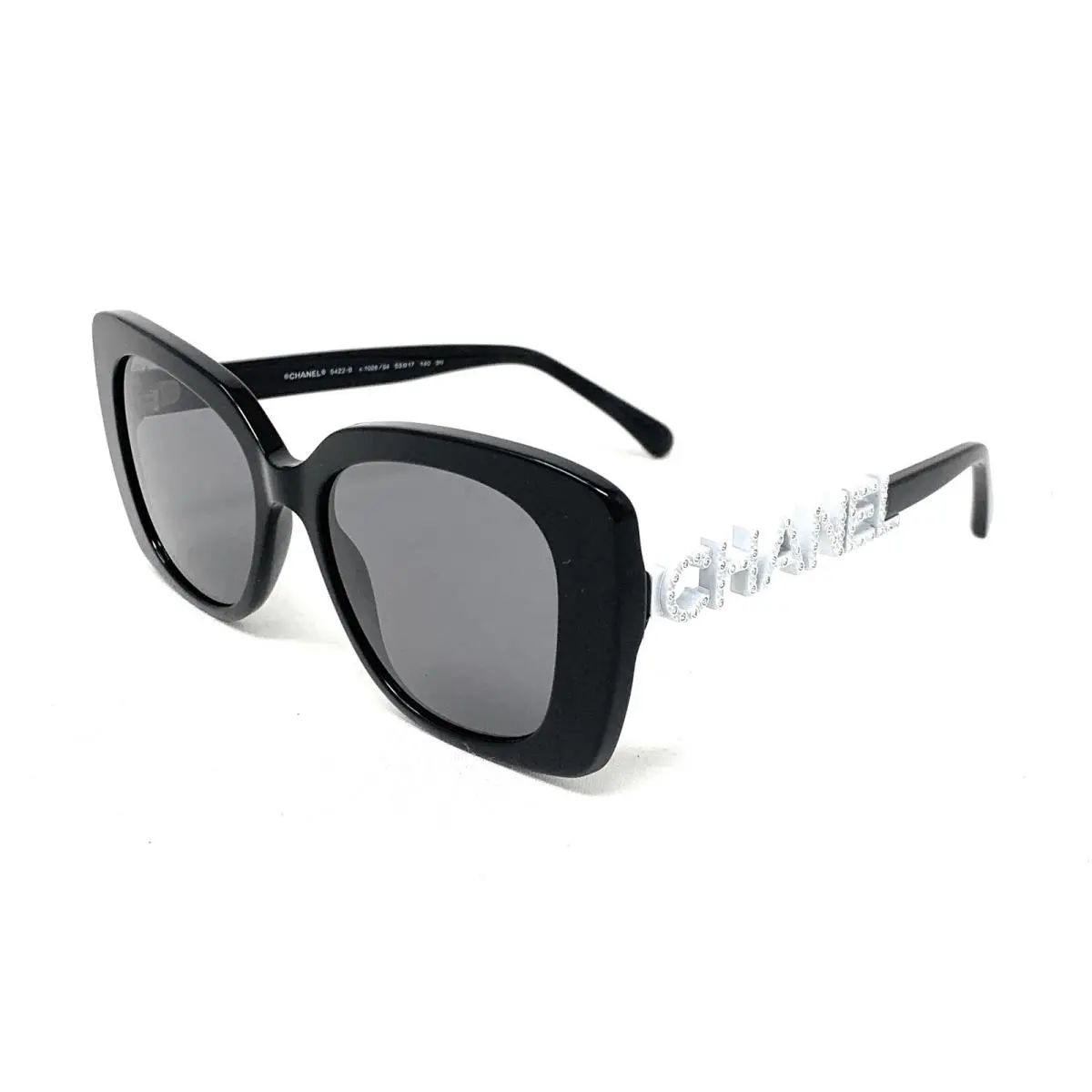 Chanel CH5422B 1026/S4 Black White Square Sunglasses Gray Lenses 53-17-140