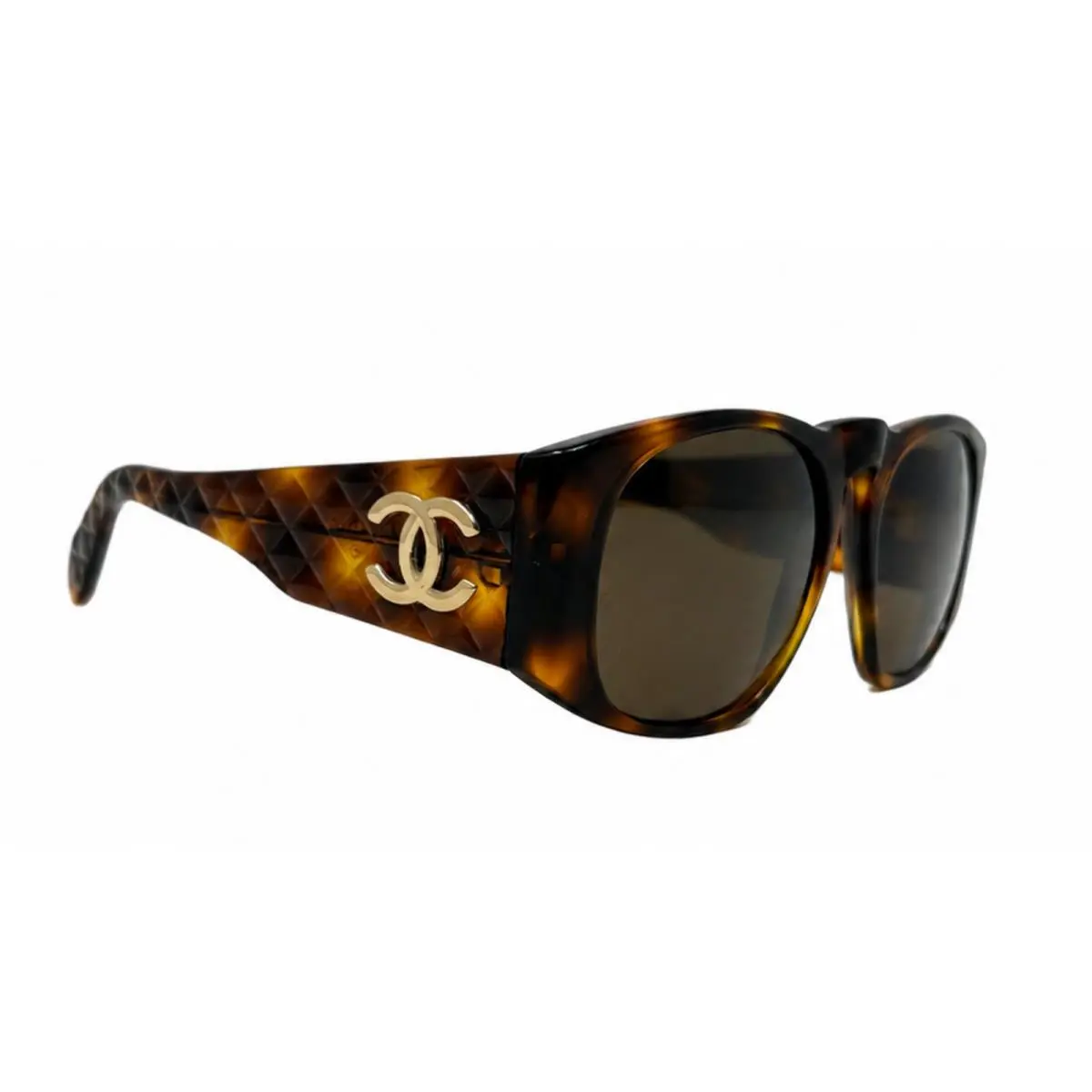 Vtg Chanel Tortoiseshell Matelassé Sunglasses with Logo c. 90`s