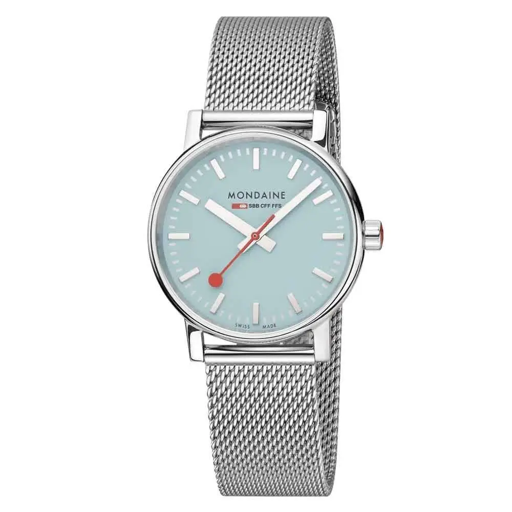 MSE.35140.SM EVO2 Mesh Steel Turquoise Dial 33.5 mm Quartz Unisex Watch by Mondaine