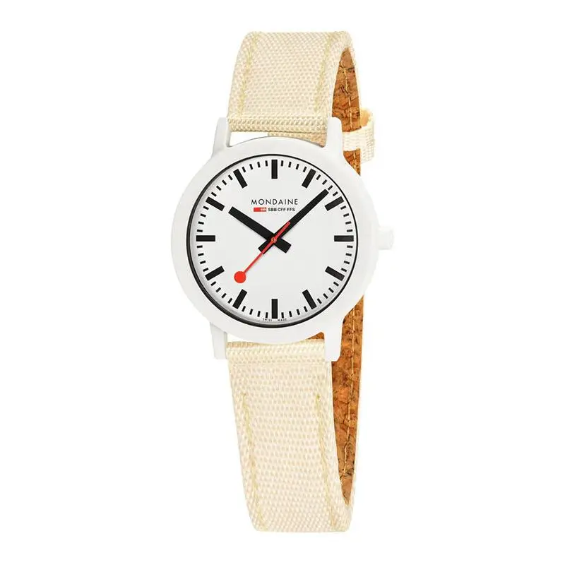 Mondaine Essence 32mm White Dial Ivory White Nylon Ladies Watch MS1.32111.LT