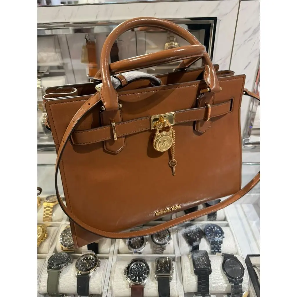 Hamilton Womens Medium MK Satchel Top Handle Crossbody Bag Luggage by Michael Kors