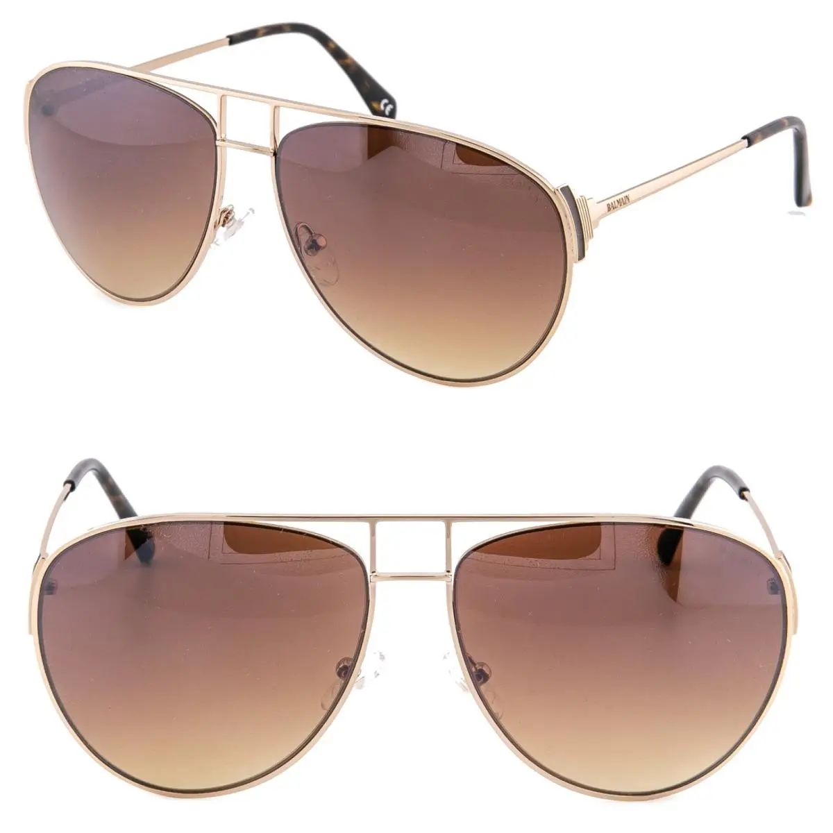 Balmain BL 2524 Gold Brown Gradient Unisex Aviator Metal Sunglasses BL2524 02