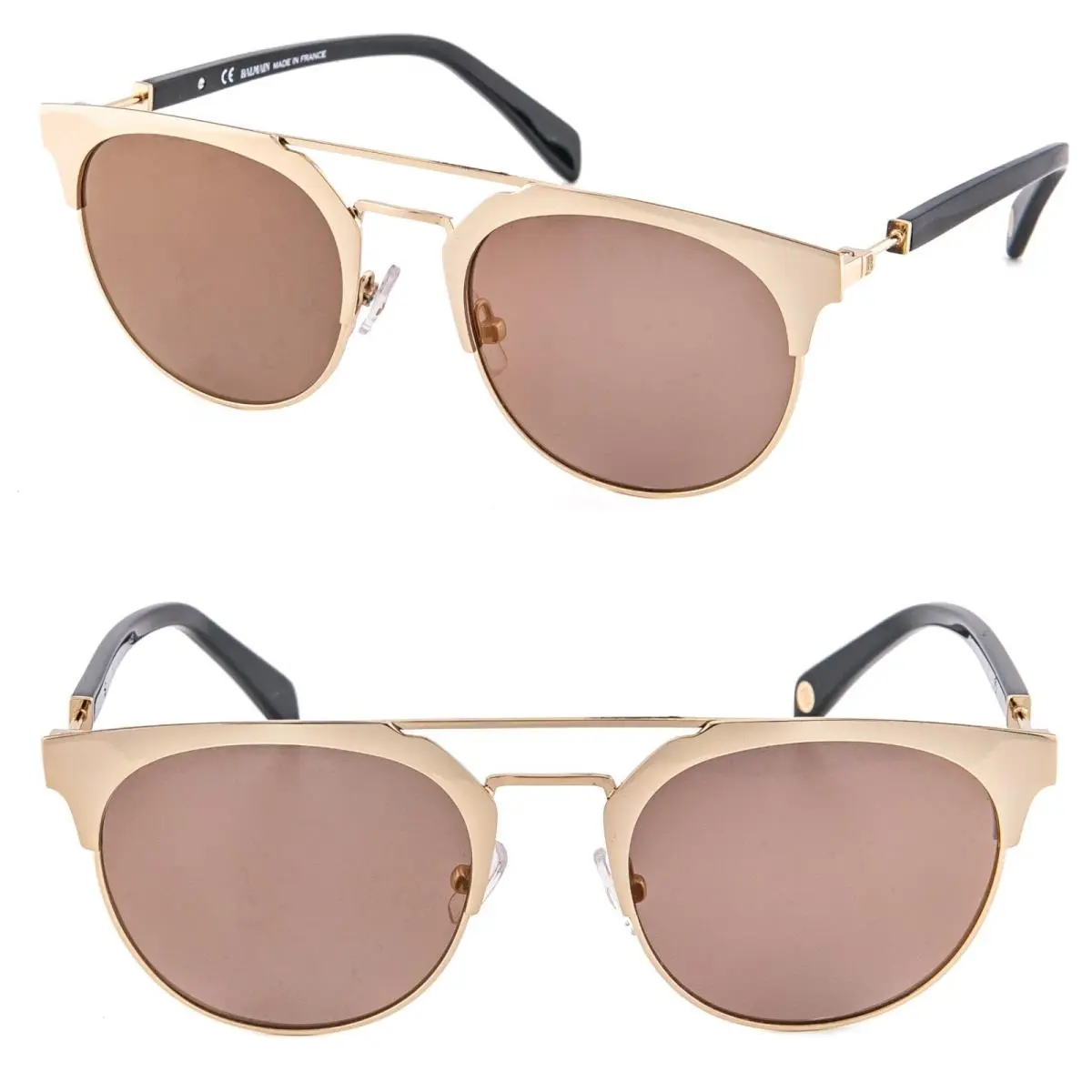 Balmain BL2109 2109 Black Gold Flash Mirror Flat Oval Metal Sunglasses Unisex