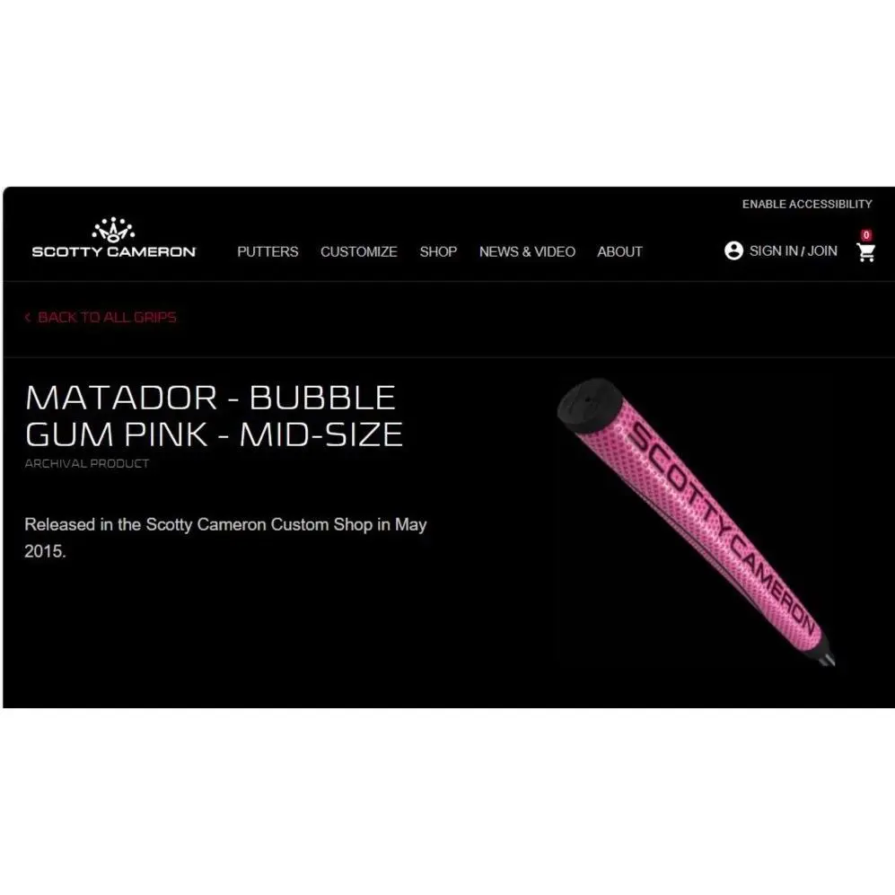 Scotty Cameron Matador Bubble Gum Pink Mid-size Putter Grip Pls Re