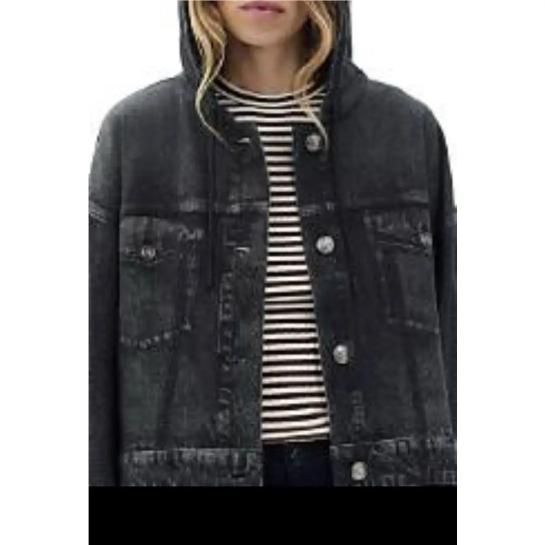 Rag Bone M Miramar Terry Hood Trucker Jacket Hoodie Faded Black Wash by Rag & Bone