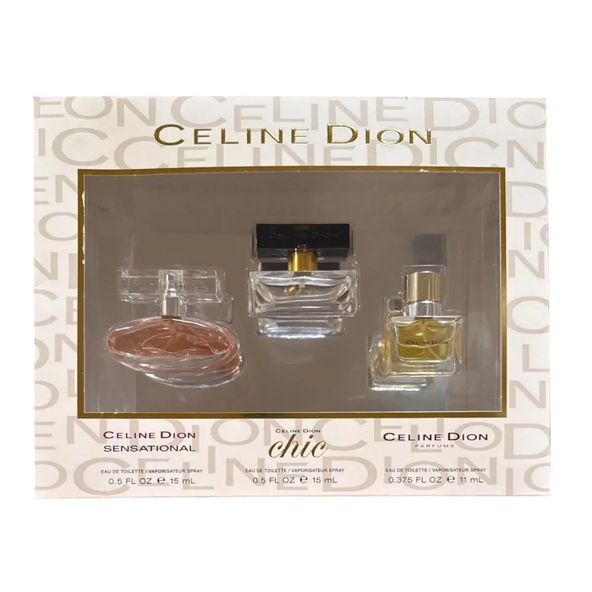 3pc Nos Women  Dion Edt Sensational .5oz Chic .5oz Parfums .375oz Gift Set by Celine