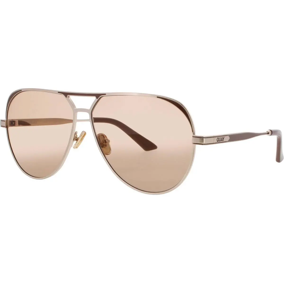 Quay Women`s Sunglasses Gold/doe Metal Full Rim Aviator Open Tab Glddoe/tan by QUAY