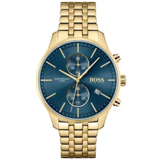 Chronograph 1513841 Blue Dial Gold Stainless Steel Bracelet Mens Watch by Hugo Boss