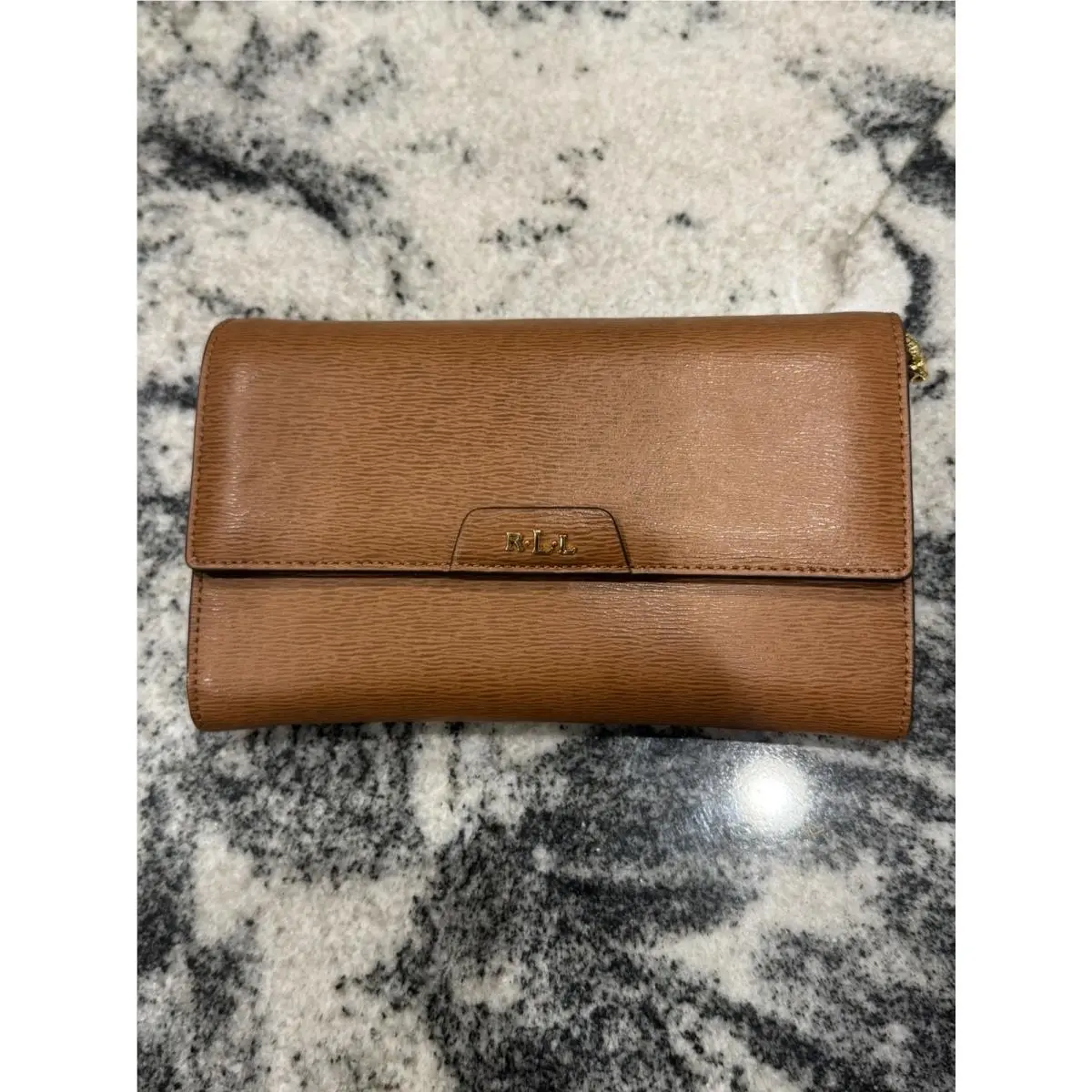 Lauren Ralph Lauren Brown Tate Mini Gold Chain Wallet / Crossbody