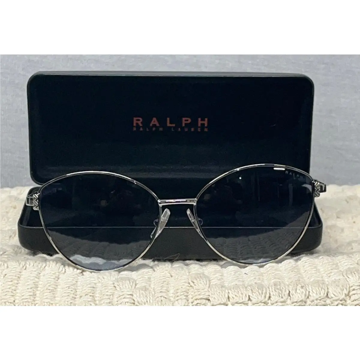 Ralph by Ralph Lauren Womens Cat Eye Sunglasses Shiny Silver Gradient Blue