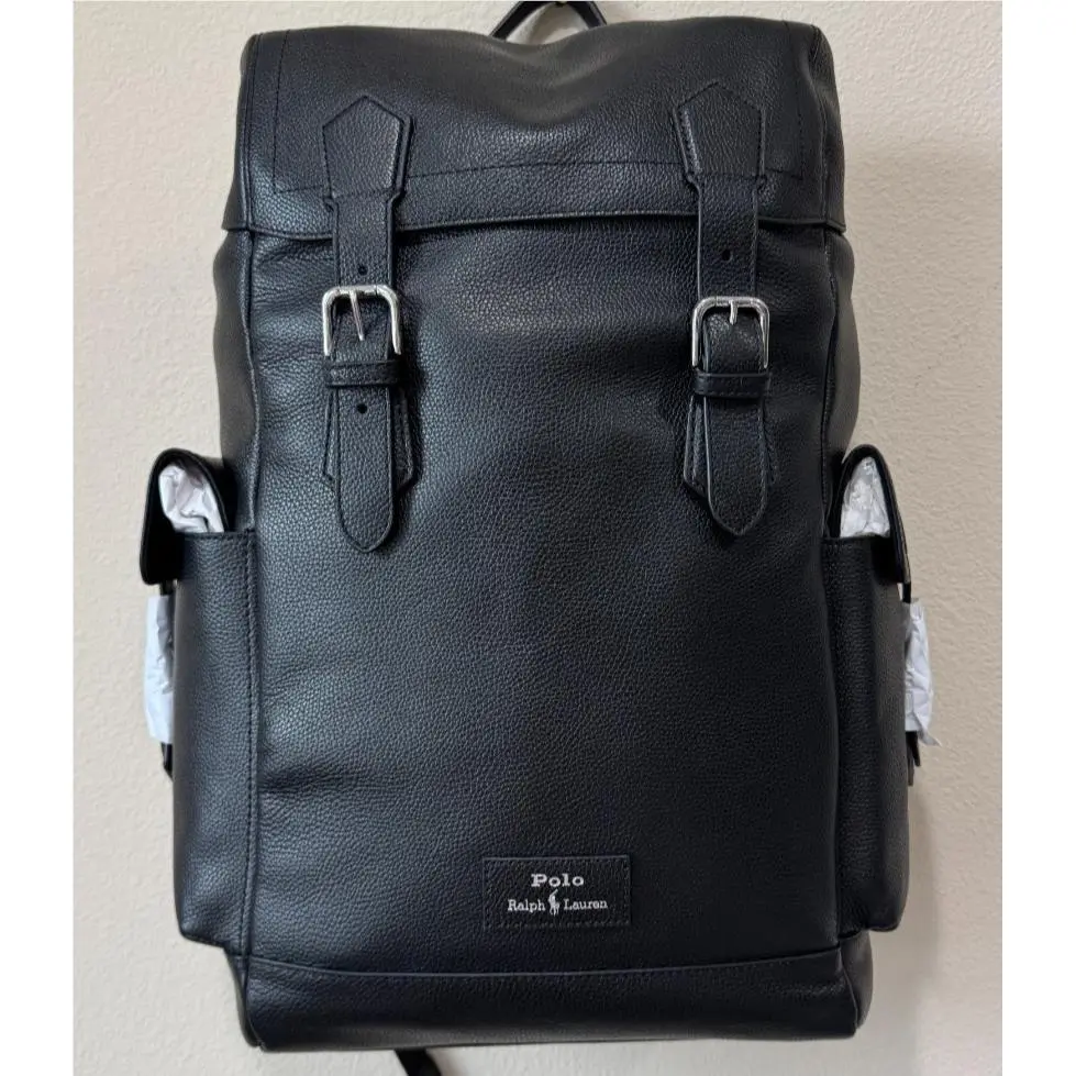 Polo  Pebbled Leather Backpack Black by Ralph Lauren