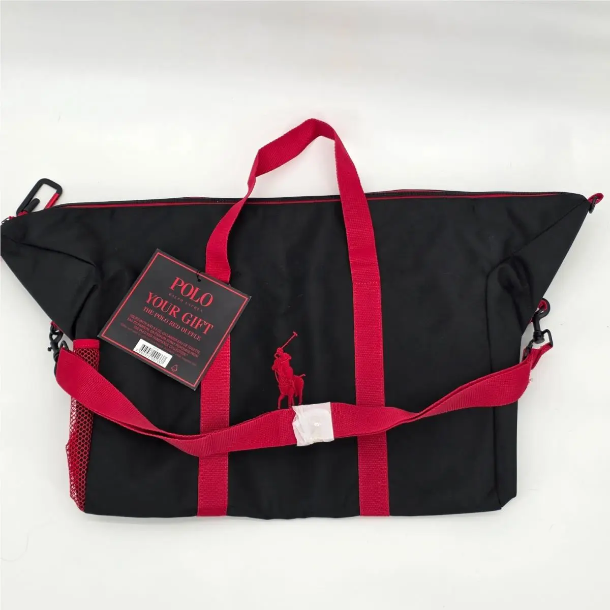 Vintage Ralph Lauren Duffle Travel Bag Mens Black Red Polyester Pony Polo