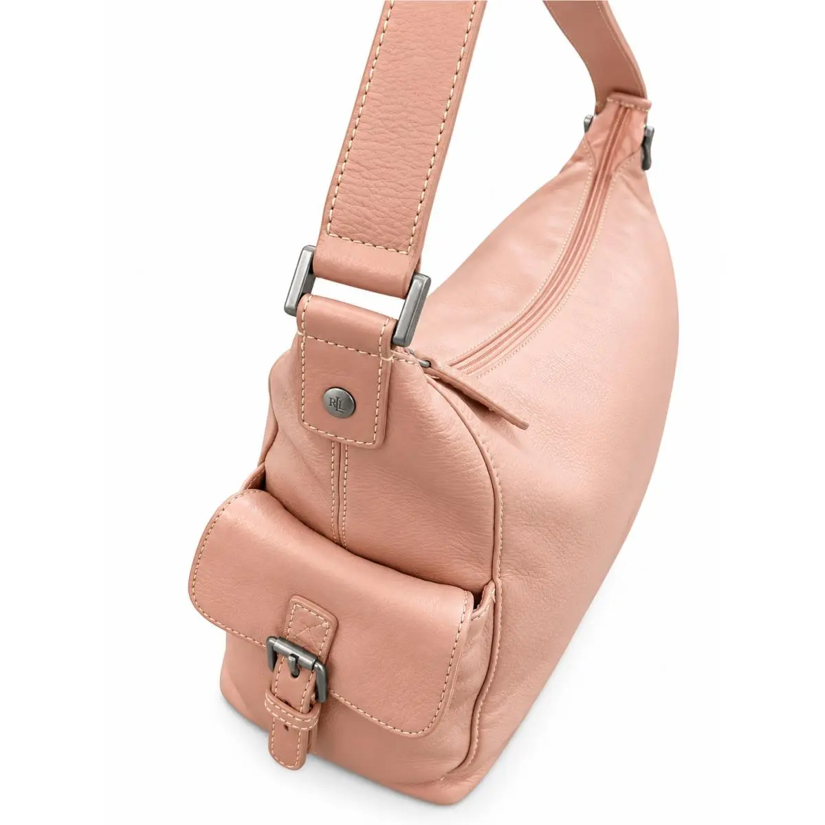 Ralph Lauren Pink Pebble Leather Shoulder Hobo Back Buckled Pockets