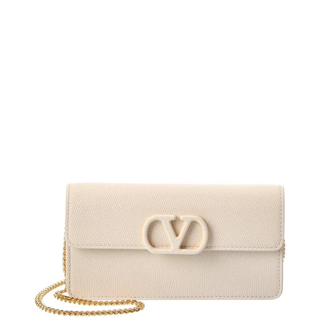 Valentino Vlogo Signature Leather Wallet On Chain Women`s White