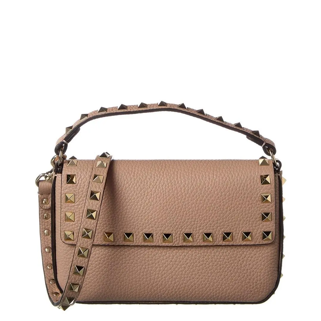 Rockstud Grainy Leather Shoulder Bag Women`s Beige Os by Valentino