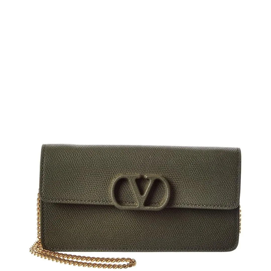 Valentino Vlogo Signature Leather Wallet On Chain Women`s