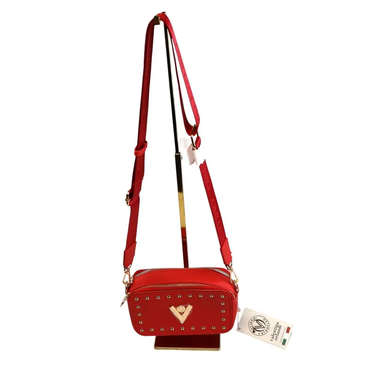 Orlandi Womens Camera Bag Red Studded V-logo V-3003 by Valentino