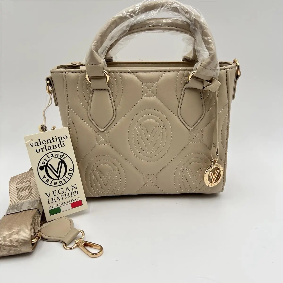 Orlandi Convertible Small Tote Bag/crossbody Light Taupe Quilted Italy by Valentino