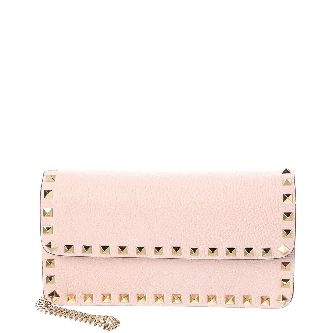 Rockstud Grainy Leather Wallet On Chain Women`s Beige Os by Valentino
