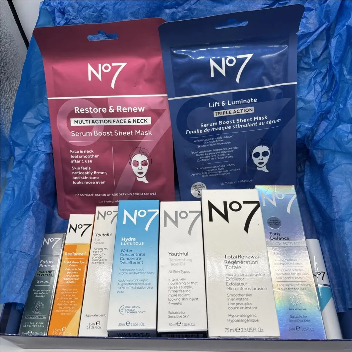 NO7 Skincare Lot 10 Piece Bundle Future Renew Radiance Serum Eye Cream Sheet by No7