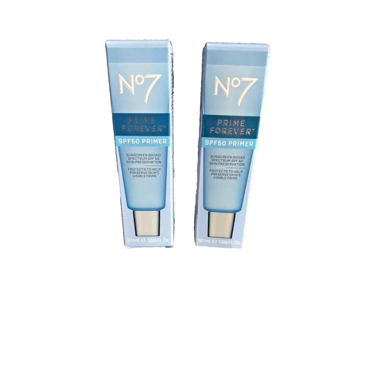 Set 2  Prime Forever Spf 50 Makeup Facial Sunscreen 1.69 oz 50ml 3/2028 by No7