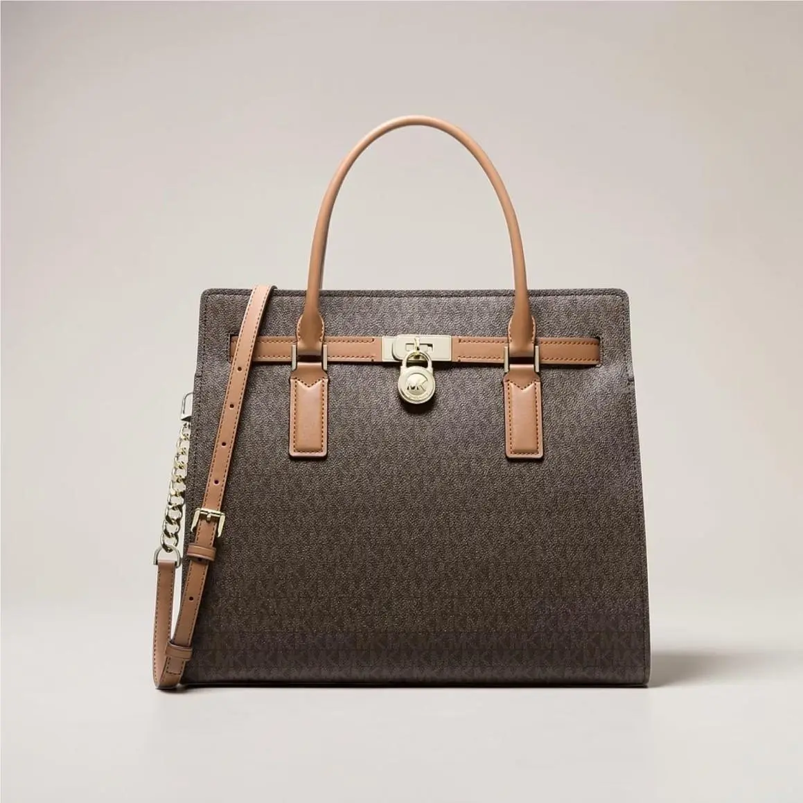 MK Hamilton Moderne Large Brown Signature Logo Satchel Handbag by Michael Kors