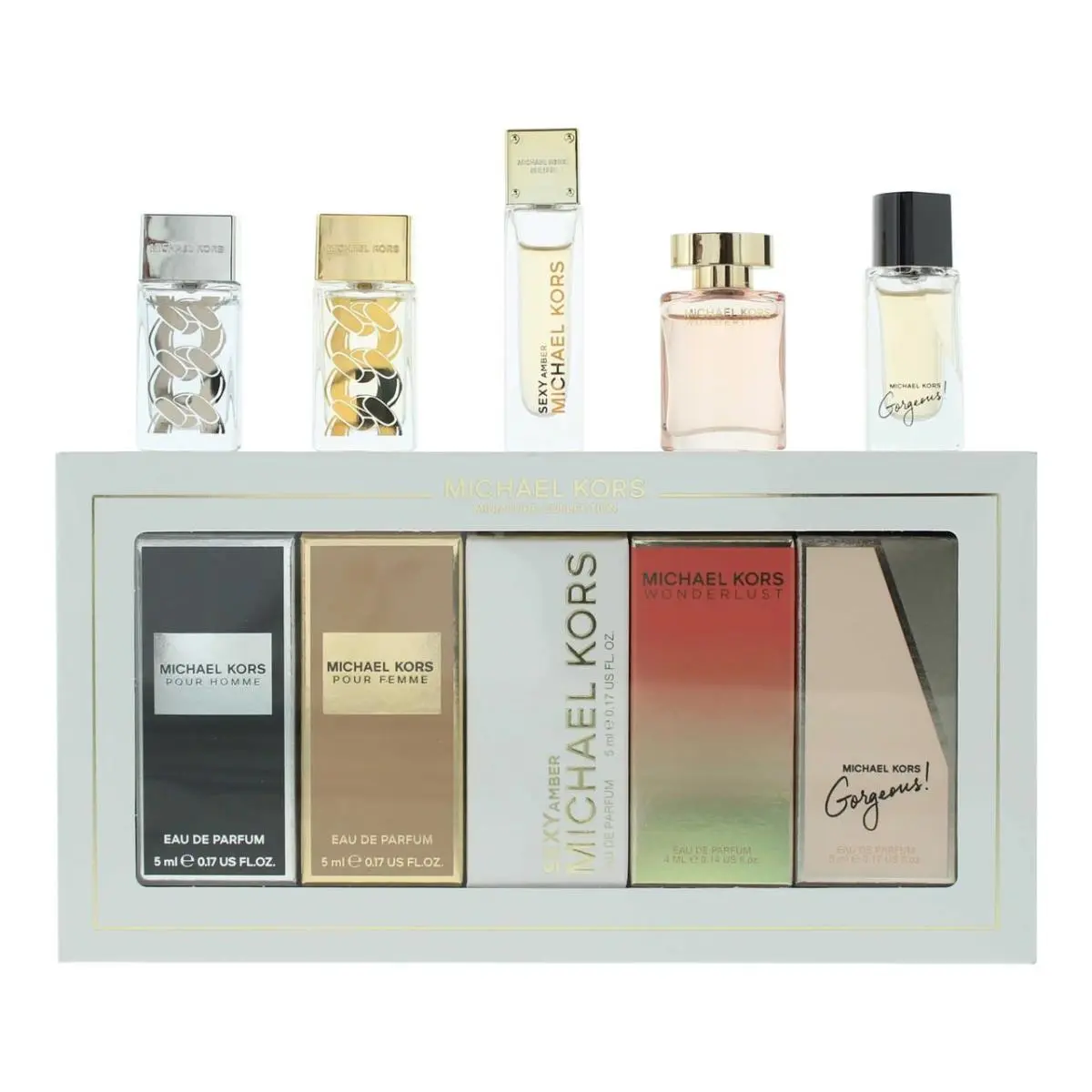 5 Pcs Mini Set: Pour Femme 5 ml Eau de Parfum + Sexy Amber 5 ml Eau by Michael Kors