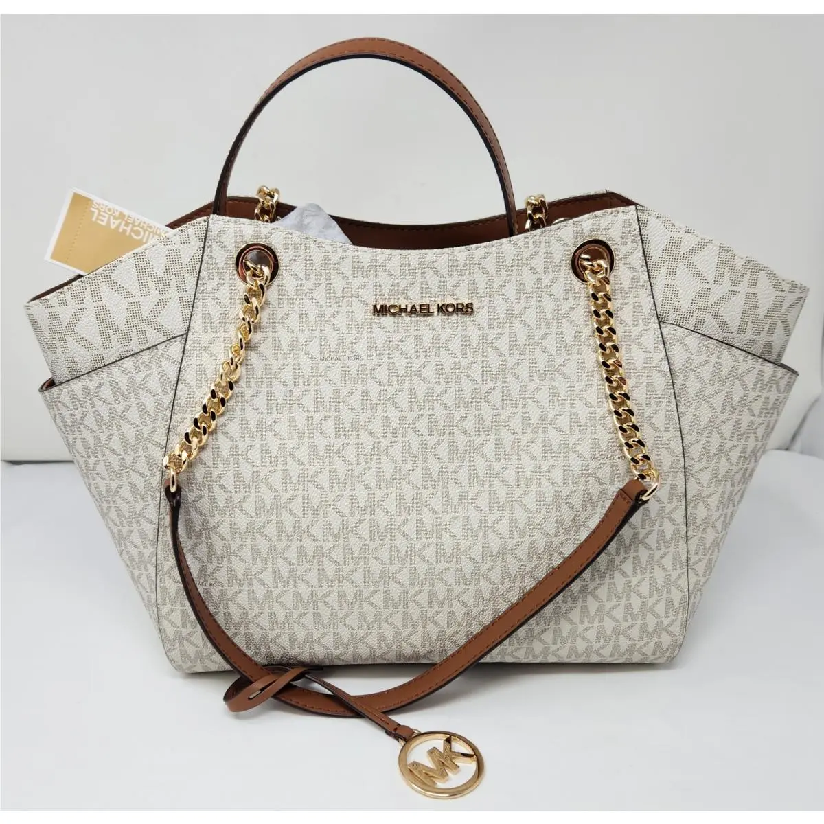 Jet Set Travel Chain Shoulder Tote Vanilla Signature Bag by Michael Kors