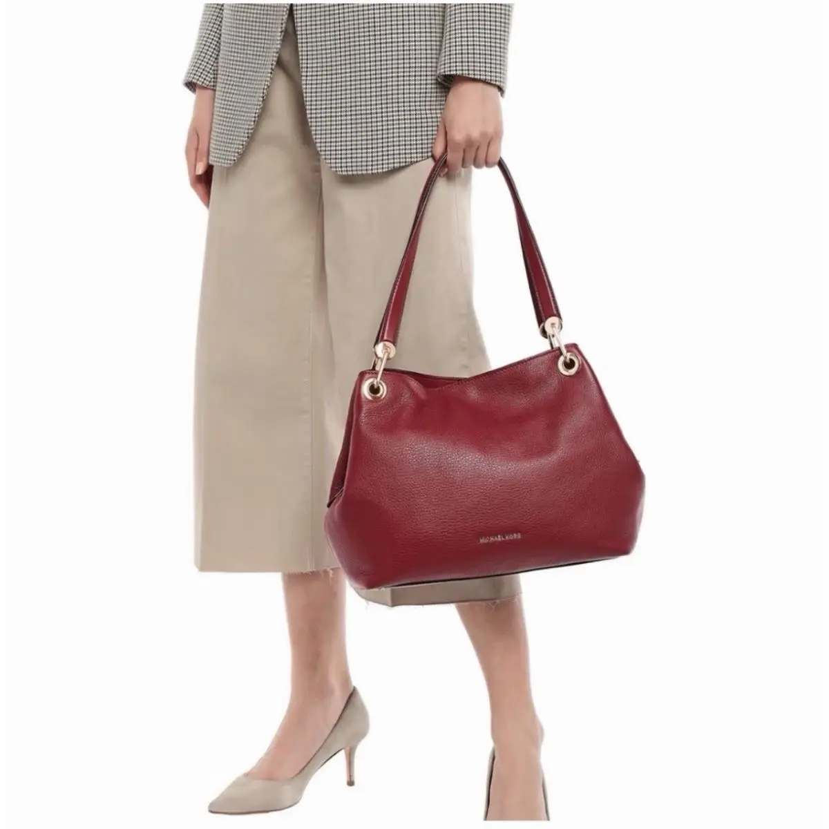 Jet Set Travel Chain Large Red Pebbled Leather Shoulder Bag by Michael Kors