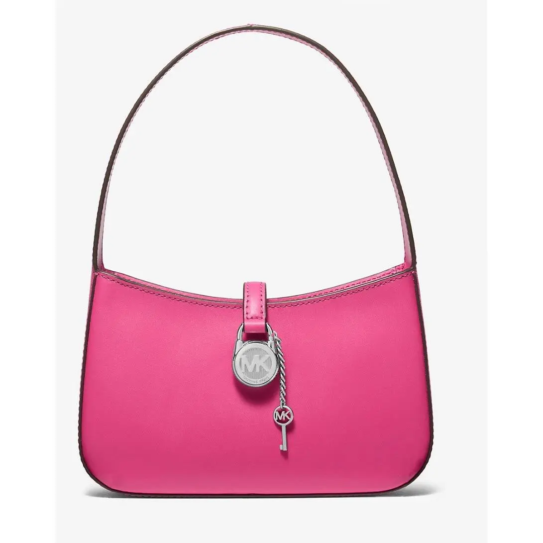 Lyra Small Leather Pouchette Dragonfruit Pink Silver Charm Purse by Michael Kors