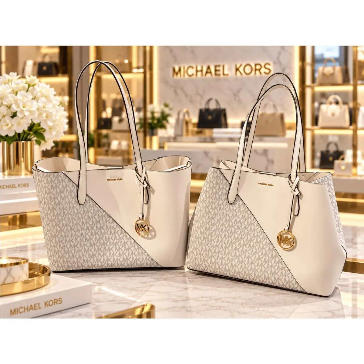 Avalon Medium Women PU Blend Logo Convertible Tote Bag Light Cream by Michael Kors