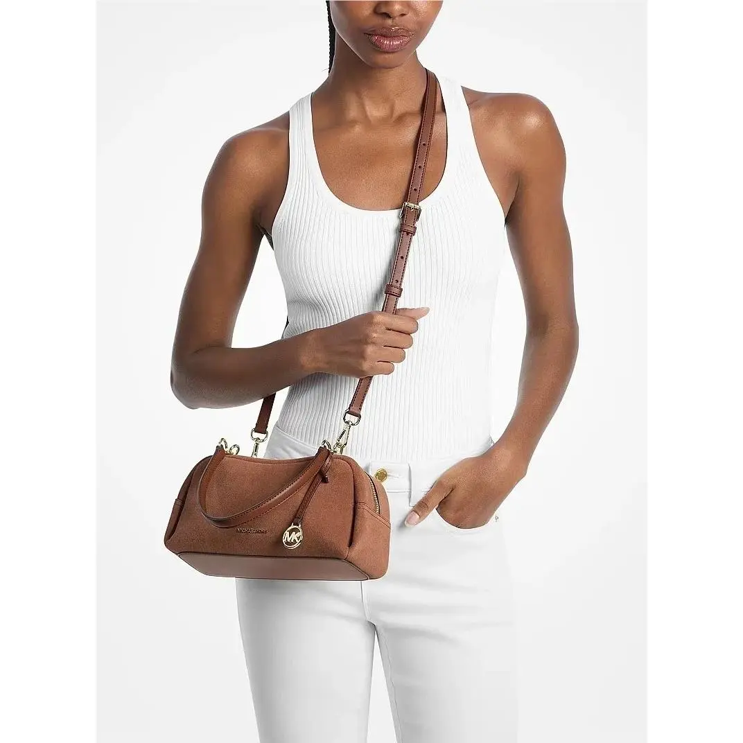 Michael Kors Cecily Small Shoulder Purse Bag Suede Leather Luggage