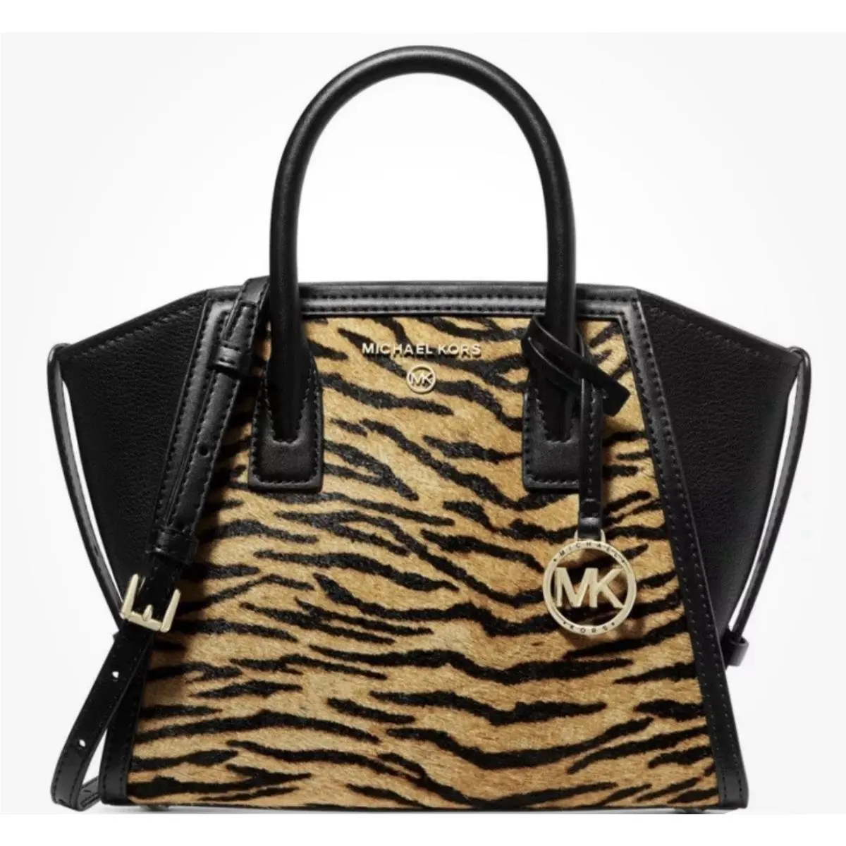 Tiger Print Calf Hair Avril Top Zip Satchel Bag Marigold by Michael Kors