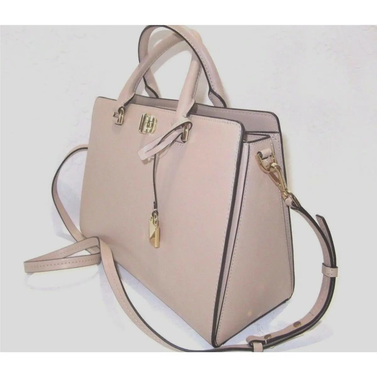 Large Sylvie Oyster Beige Leather Satchel Handbag by Michael Kors
