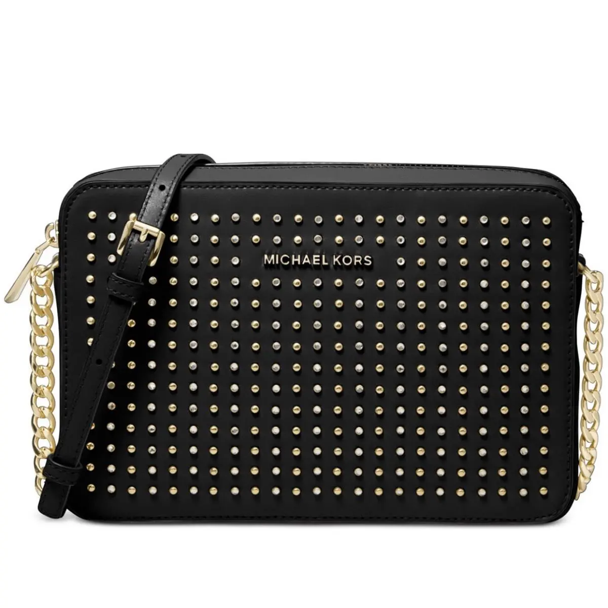 Jet Set Large EW Crossbody Black Leather Gold Stud by Michael Kors