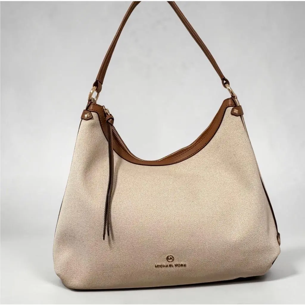Maeve Large Hobo Shoulder Bag Natural Acorn Canvas Leather by Michael Kors