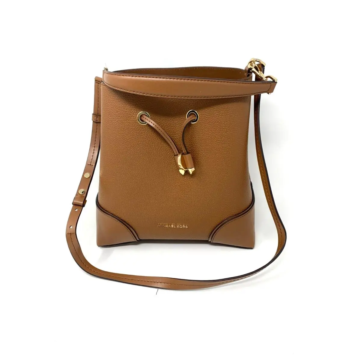 Michael Kors Mercer Small Luggage Pebble Leather Brown Bucket Bag Crossbody