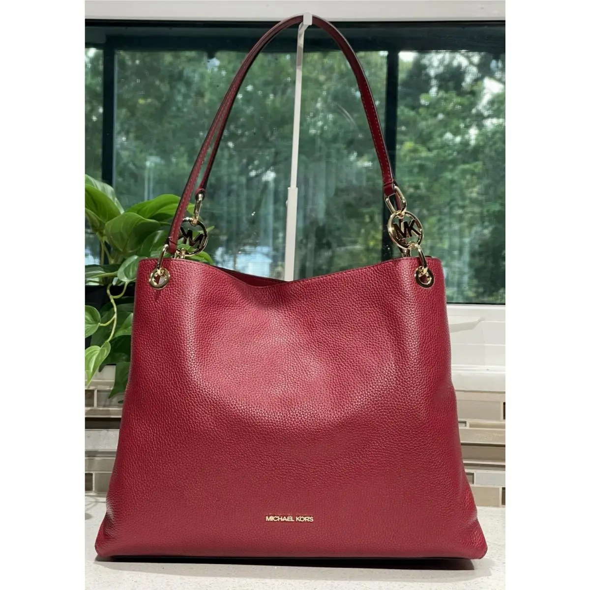 Christina Large Triple Shoulder Hobo Bag Tote MK Cherry Red Leather by Michael Kors