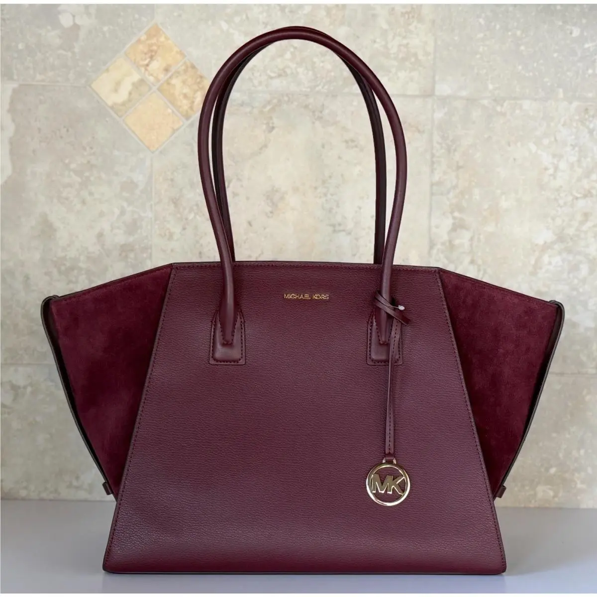 Avril Extra-large Top Zip Shoulder Tote Leather Bag Oxblood by Michael Kors