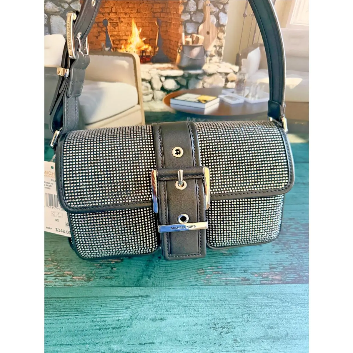 BN  Colby Rhinestone Studded Leather with Dust Bag by Michael Kors