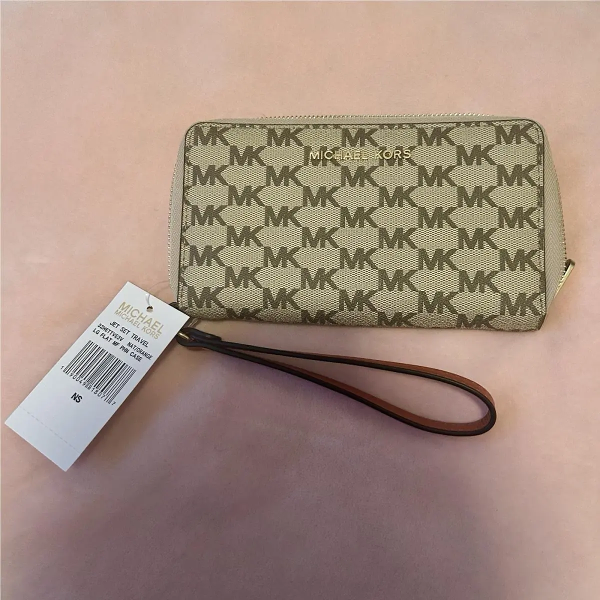 Smartphone Wristlet Michael Kors Wallet Signature Logo Cream/brown Van Jet Set