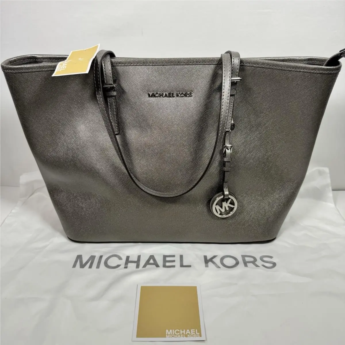 Jet Set Travel Large Leather Tote Nickel Dust Bag by Michael Kors