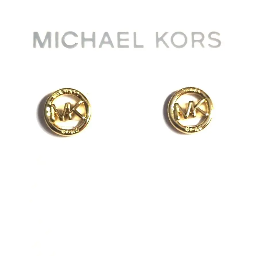 Gold Tone MK Logo Round Stud Earrings MKJ8123 by Michael Kors