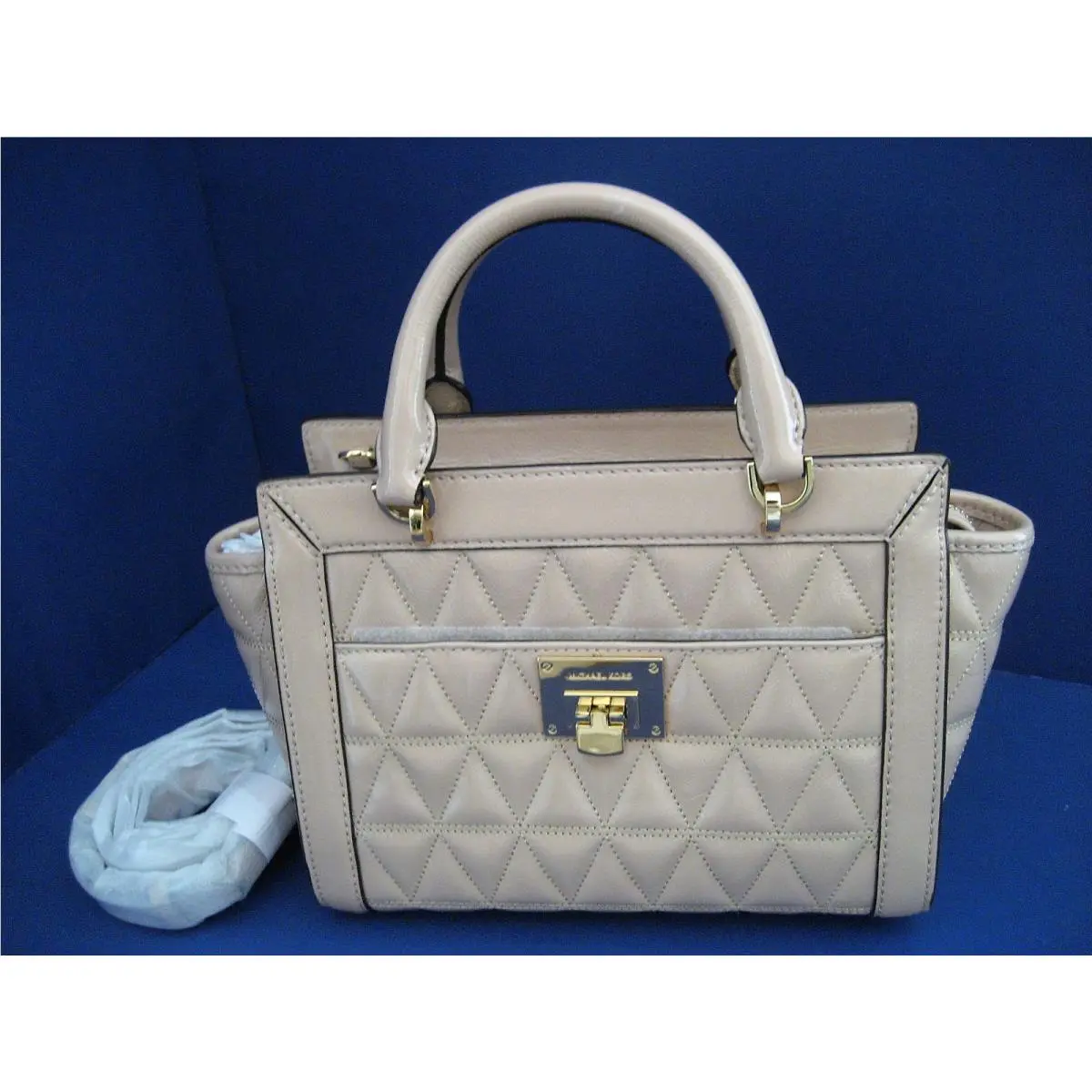 Vivianne Quilted Patent Leather Small Satchel Messenger Oyster by Michael Kors