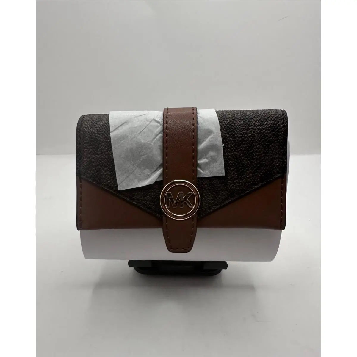 Greenwich Medium Envelope Trifold Wallet Brown Signature Logo by Michael Kors