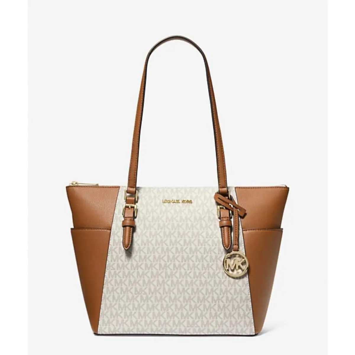 Charlotte Large Leather Top Zip Tote Vanilla Shoulder Bag by Michael Kors